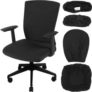 Tallew 4 Pcs Office Chair Covers Set Computer Universal Protective Stretchable Chair Seat Covers Desk Armrest Cover Pads Office Cushion Backrest for Rotating(Regular,Black)