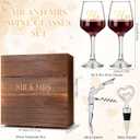 Mr and Mrs Wine Glasses, Wedding Gifts for Couples, Engagement Gift for Newlyweds, Bridal Shower Gift, Anniversary Wine Glass Wine Opener Stopper with Engraved Wooden Keepsake Box for Bride and Groom, Mr and Mrs Wine Wine Glasses Set incomplete set