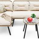 YITAHOME Patio Furniture Set Outdoor Loveseat, Wicker Conversation Set with Thick Cushions & Detachable Lounger, Rattan Sectional Set with Side Table for Backyard, Porch, Deck, Patio, Beige