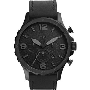 Fossil Men's Nate Oversized Stainless Steel Chronograph Watch (Black Leather)