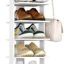 HOMEFORT 10-Tier Vertical Shoe Rack, Corner Shoe Tower, Slim Shoe Organizer with Two Hanging Hooks, Wooden Shoe Storage Stand for Entryway, Hallway, Closet (White)