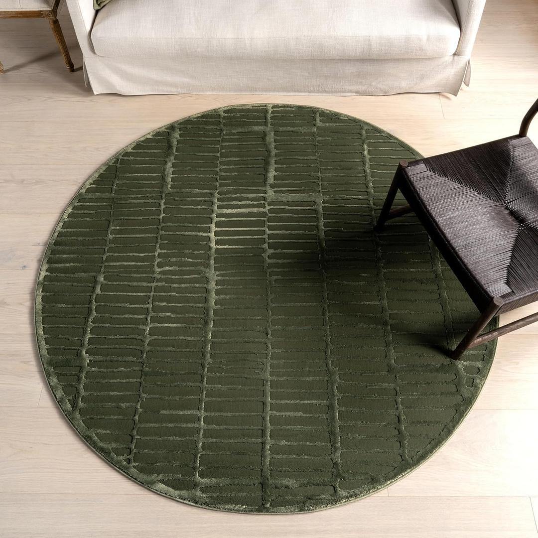 Nuloom Kailani Green, 6' Round, Geometric, Soft and Cozy, High Traffic, Stain Resistant, Easy Clean, Durable Washable Area Rug for Bedroom, Living Room, Dining Space, Den, Foyer, Entryway