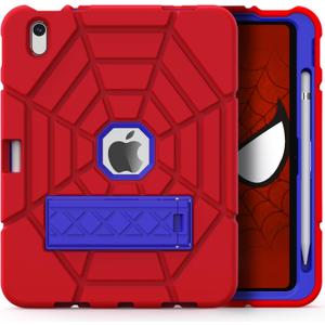 Grifobes Kids Case for iPad A16 11th Generation 2025 11-inch/iPad 10th Generation 2022 10.9 inch, Heavy Duty Shockproof Rugged 11/10 Gen Cover with Pencil Holder/Stand Boy Children (Red+Blue)
