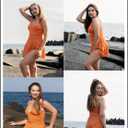 Aleumdr Ribbed One Piece Swimdress Swimsuits for Women Tummy Control Tie Knot Swim Skirt V Neck Bathing Suit (M)