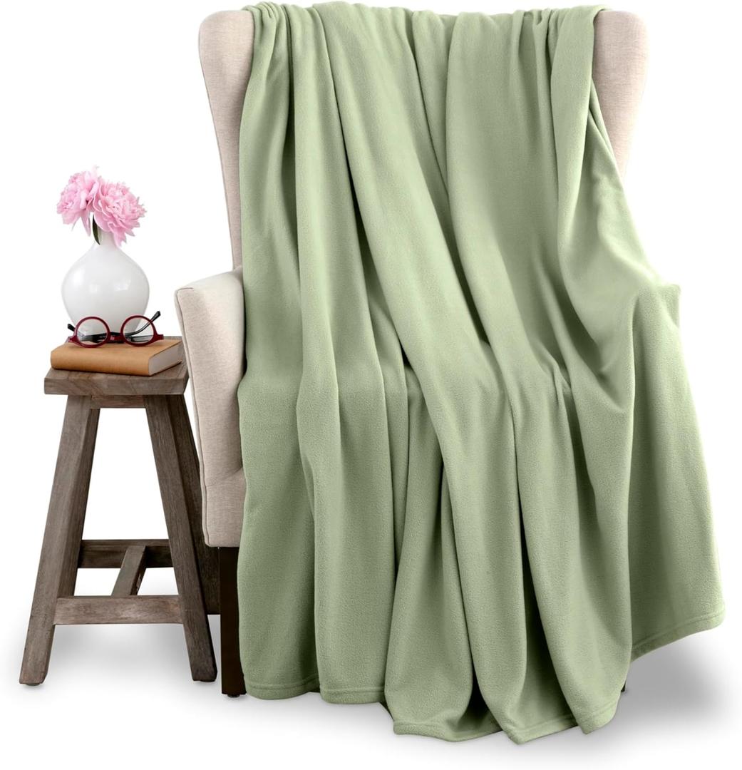 King Size Microfleece Blanket | Fleece Bed Blanket | All-Season Comfort| Supersoft Lightweight Throw Blanket | Plush Throw Blanket for Bed Couch or Sofa | Travel Blanket | Pet-Friendly | Sage Green