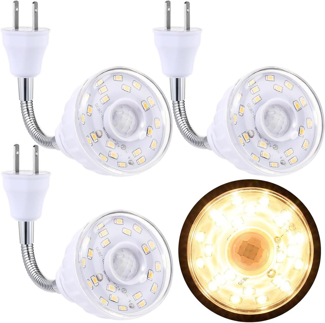Yahenda 3 Pack Motion Activated LED Night Light Plug in Smart Dusk Dawn Sensor Light PIR Infrared Sensor Motion Detector Lamp Flexible Rotating for Hallway Stairway Garage Basement(Warm White)