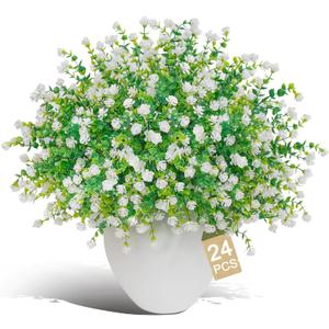 Artificial Flowers for Outdoors(24pac),Fake Plants,Fake Flowers,Artificial Plants & Flowers,Faux Flowers for for Front Porch Decor,uv Resistant Artificial FlowersWhite