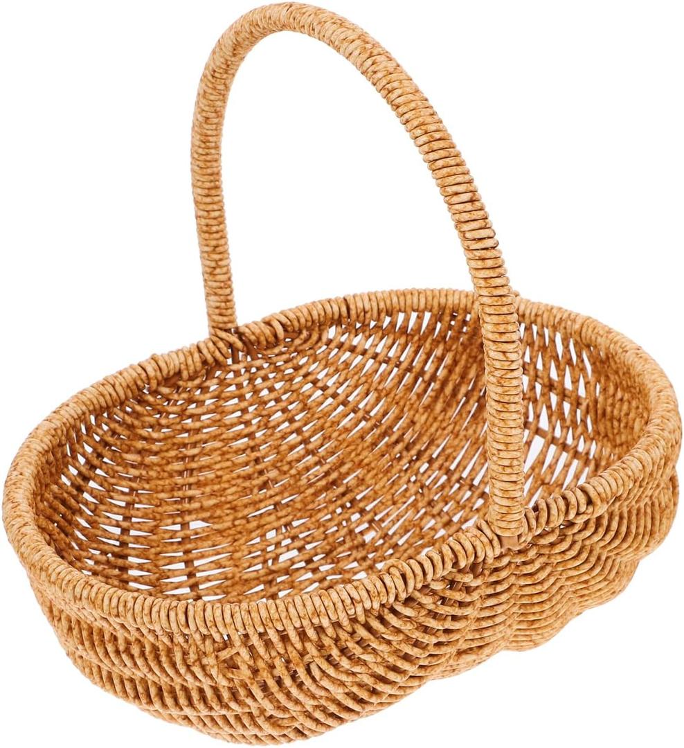 BESTOYARD Rattan Picnic Basket with Handle, 10X6 Inch Wicker Woven Storage Basket for Fruits, Vegetables, Snacks, Home Decor, Outdoor Use