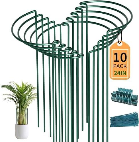 TCBWFY 10 Pack Garden Supports for Plants Metal 10" Wide x 24" High Interlock Half Round Garden Plant Support Ring Border Support Plant Support Ring Cage for Rose Flowers Vine Tomato