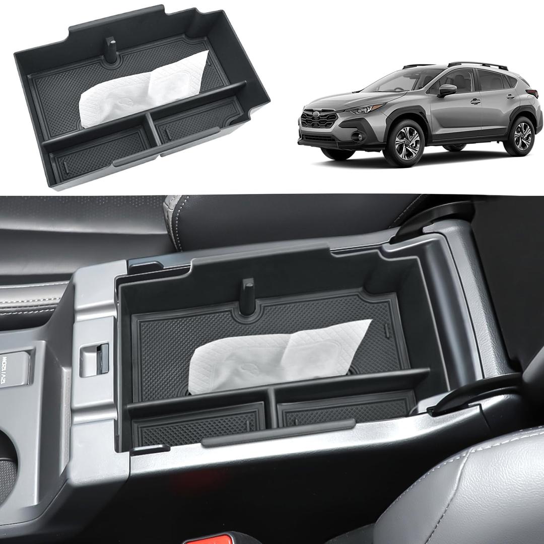 2024 2025 2026 Crosstrek Accessories Center Console Organizer for Subaru Crosstrek (Premium/Sport/Limited/Wilderness),2025 Crosstrek&Impreza Console Tray Insert Organizer with Tissue Box Holder