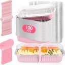 100 Pack Mini Cake Pans with Lids and Spoons, Disposable Aluminum Foil Cake Tins6.8oz Individual Small Cake Baking Containers for Party, Wedding, Birthday (Pink)