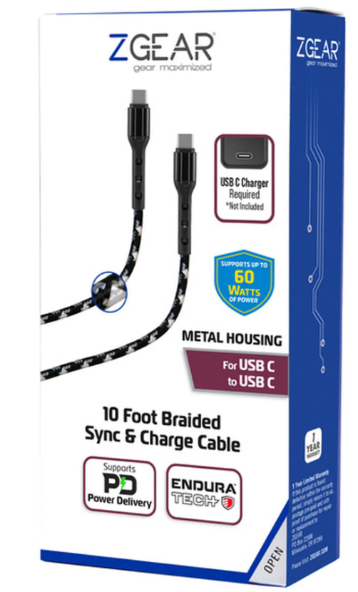 ZGEAR Metal Housing For USB C 10 Foot Braided Sync & Change Cable