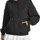 Women Fleece Hoodies with Pocket Oversized Hooded Sweatshirts Trendy Pullover Long Sleeve Top Fall Outfits 2026 (Large, Black)