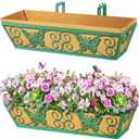 2 Pack 24 Inch Window Boxes Planters Railing Planter Box with Adjustable Brackets for Porch Fence Patio Balcony Hanging Flower Baskets with Woven Fabric for Outdoor Garden Decor - Green
