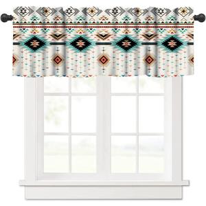 Aztec Kitchen Curtains, Southwestern Native Tribal Valances for Kitchen Window,Boho Geometric Printed Short Curtains for Small Windows Cafe Living Room Bedroom, 54x18 Inch, 1 Panel