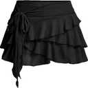 Women's Mini Ruffle Skirt Y2K Cute Mesh Flowy Pleated Layered Skort with Shorts for Casual Party (Black, L)