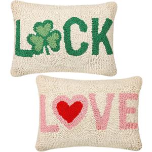 1 Pcs St. Patrick's Day Pillow Wool Valentine's Day Clover 8 x 12 Inch Double Sided Pillow Luck Shamrock Love Hearts Embroidery St Patricks Gift for Home Bedroom Sofa Festivals Decor