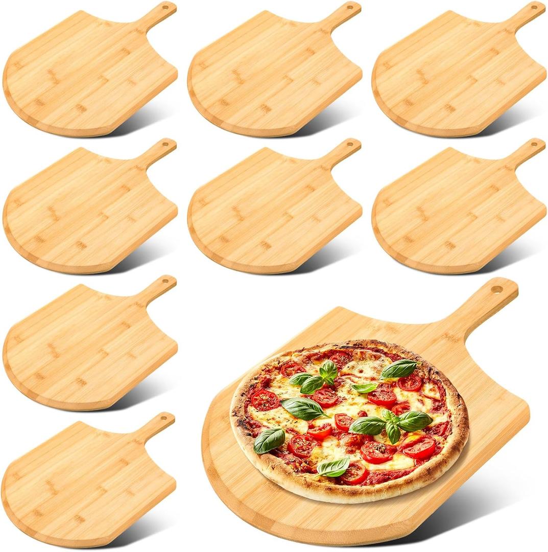 Gerrii 9 Pcs Wooden Pizza Peel 15.75 Inches Bamboo Pizza Peel Cutting Board pie Platters Paddle Spatula with Handle for Baking Oven Vegetables Fruits Cheese Board Homemade Kitchen Accessory