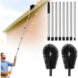 10.5FT Gutter Cleaning Brush with Adjustable Pole - No Ladder, Professional Long Reach Gutter Brush with Replaceable Brush for Removing Leaves from Roof Gutters