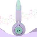 Riwbox Kids Wireless Headphones, CT-7S Cat Ear Bluetooth, 85dB Volume Limiting, LED Light Up Over Ear with Microphone for Laptop/PC/TV (Purple&Green)