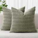 MIULEE Pack of 2 Corduroy Decorative Throw Pillow Covers 20x20 Inch Soft Boho Striped Pillow Covers Modern Farmhouse Home Decor for Sofa Living Room Couch Bed, Cream White