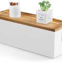 Large Cable Management Box, Wooden Cord Organizer Box for Under Desk TV Computer Router USB Hub to Cover and Hide Extension Cords Power Stripes Surge Protectors Chargers Wires, White
