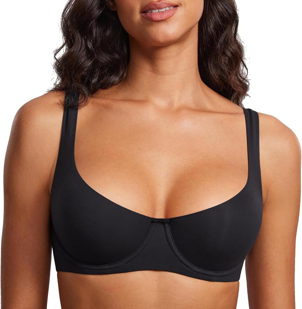 DOBREVA Women's Unlined Balconette Bra Underwire Supportive Plus Size Smooth Scoop Neck (34C)