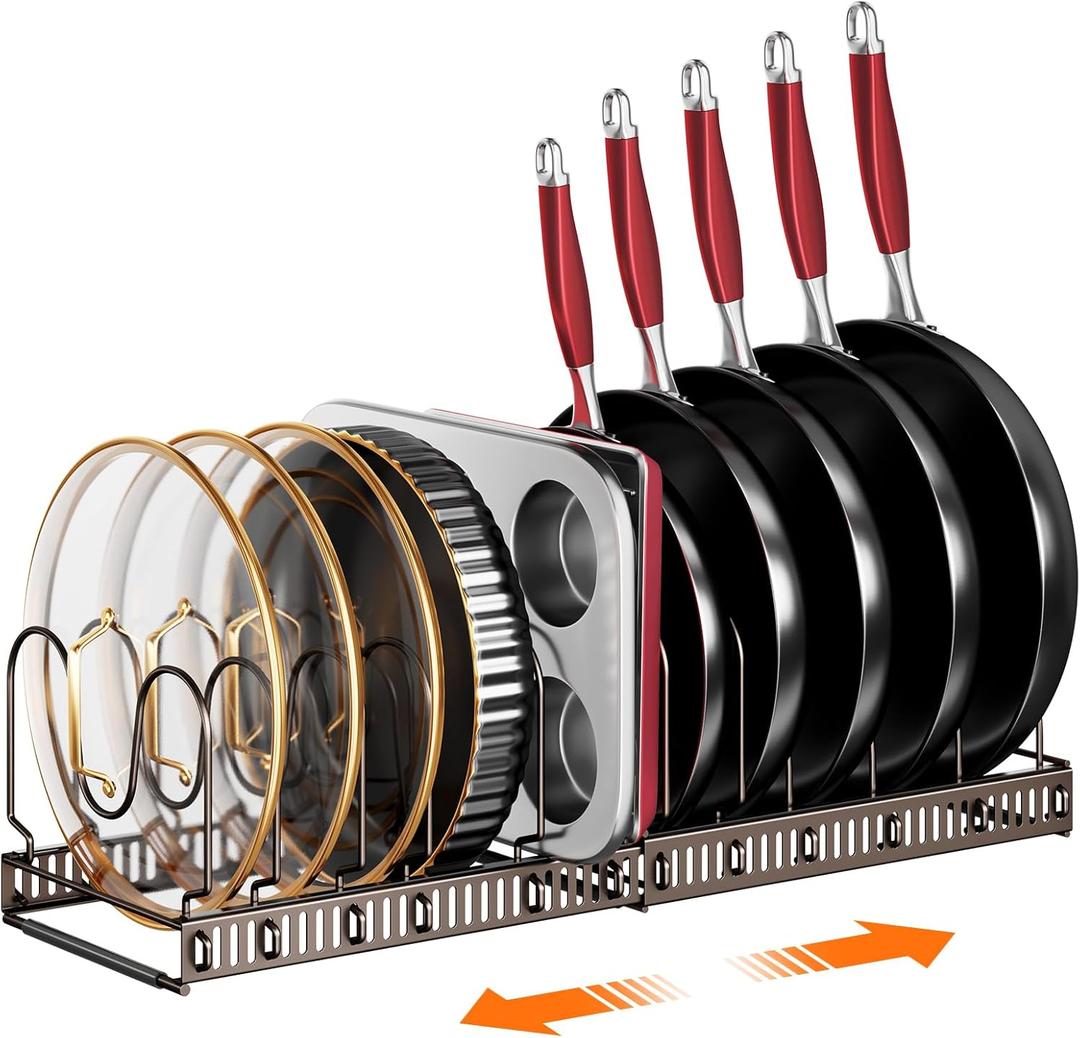 MUDEELA Pots and Pans Organizer under Cabinet, Expandable Pan Lids Organizers inside Cabinet with 12 Adjustable Dividers, Kitchen Storage Organization Pot Holder Cookie Sheet, Cutting Board Organizer