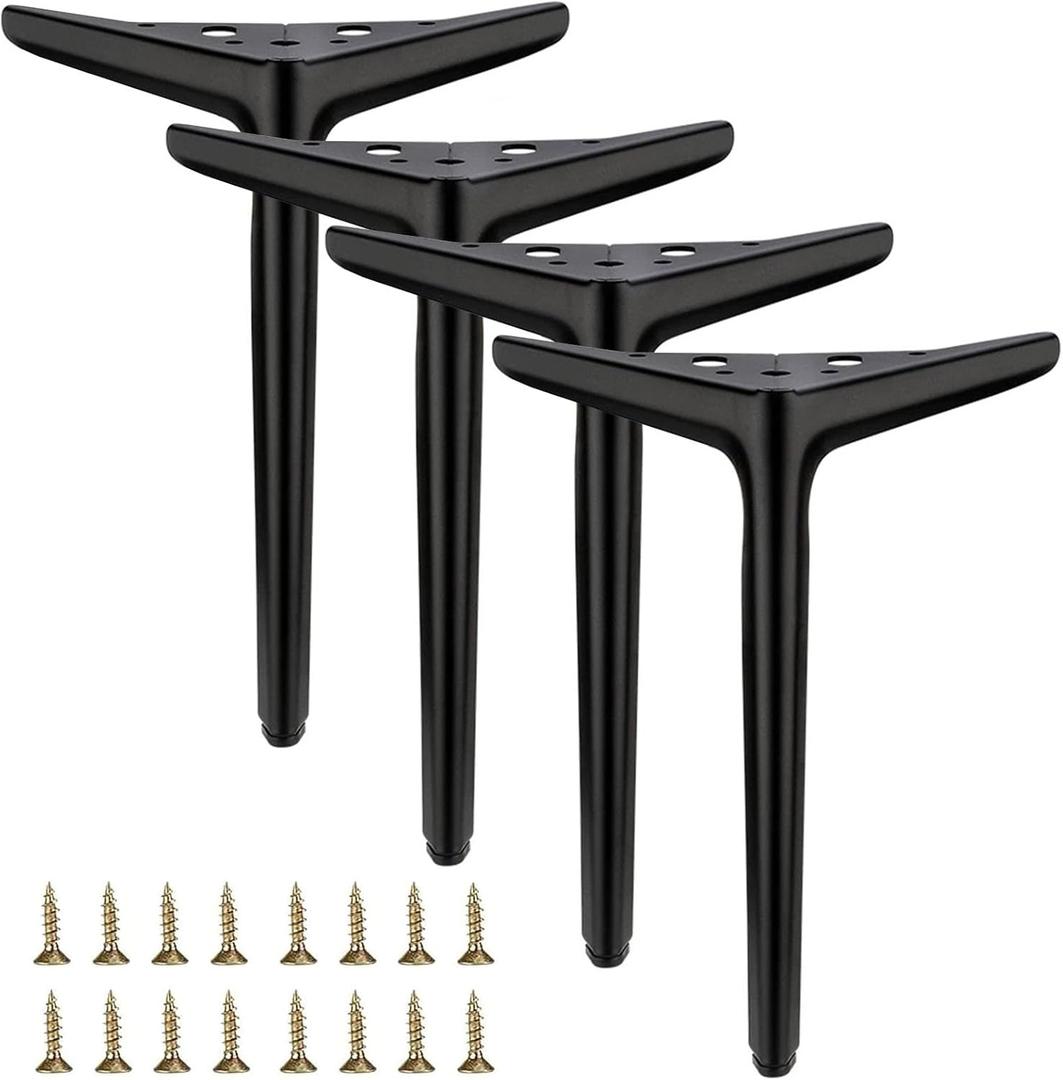 9.8 inch/25cm Matte Black Metal Furniture Legs Set of 4, DIY Replacement for Cabinet Legs, Sofa Legs, Chair Legs