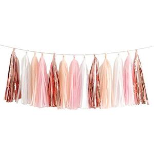 ZOOYOO Pink Shiny Tassel Garland Tissue Paper Tassel Banner,Table Decor,DIY Kits for Tassels Party Decoration,Pack of 6(Rose Gold, Peach, Light Pink, White)