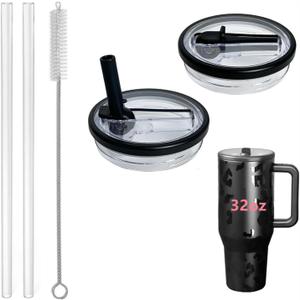 Rimoleur 32 oz Tumbler Flip Straw Lid Replacement Fit for HydroJugOnly,2 Pack Leak Proof for HydroJug Lid Replacement Spill Proof Reusable Tumbler Cover Compatible with 32oz Cup Accessories (Black)