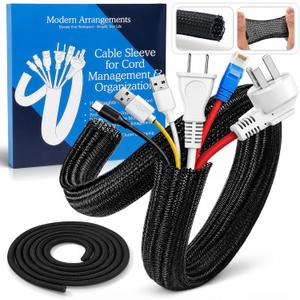 Cable Management Sleeve & Cord Organizer for Desks - Wire Management Cover to Wrap & Protect Messy Cables for Computers, TV & Electronics - 10 ft x 0.5"