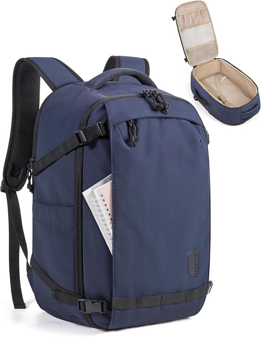 BAGSMART Travel Backpack for Women, 15.6 Inch Carry On Backpack Flight Approved, TSA Approved Personal Item Travel Bag, Water Resistant Weekender Bag Luggage Daypack, Dark Blue
