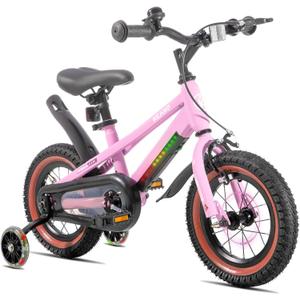 KEANO 12" Kids Bike for 3-5 Yrs, Light-Up Training Wheels, Pink