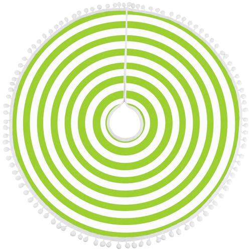 MACTING Christmas Green and White Tree Skirt 30 Inch Small Annual Rings Tree Mat with Pom Poms Little Xmas Tree Cover for Halloween Holiday Indoor Home Party Xmas Decorations