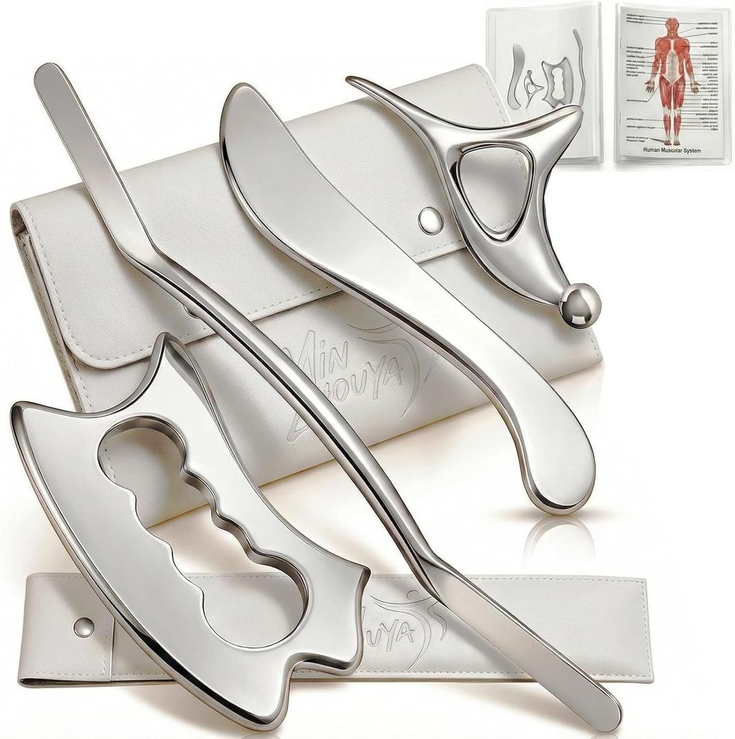 Stainless Steel Muscle Scraper Tool Set - 4Pcs Massage Scraper Tool Gua Sha for Myofascial Release, Fascia Release Tools for Deep Tissue Massage, Physical Therapy & Fascia Scrapingr (4Pcs)