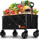 Collapsible Wagon with All Terrain Wheels, Large Grocery Cart On Wheels, 220LBS Utility Folding Wagon for Camping Shopping Beach Sports Fishing, Black (100L with Brake)