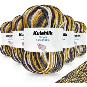250g(5x50g) Acrylic Yarn for Crochet/Knitting, Colorful Gradient Yarn Thread, 5 Rolls Skeins, Perfect for Any Knitting Crochet and Crafts Mini Project (18 Gray-Yellow)