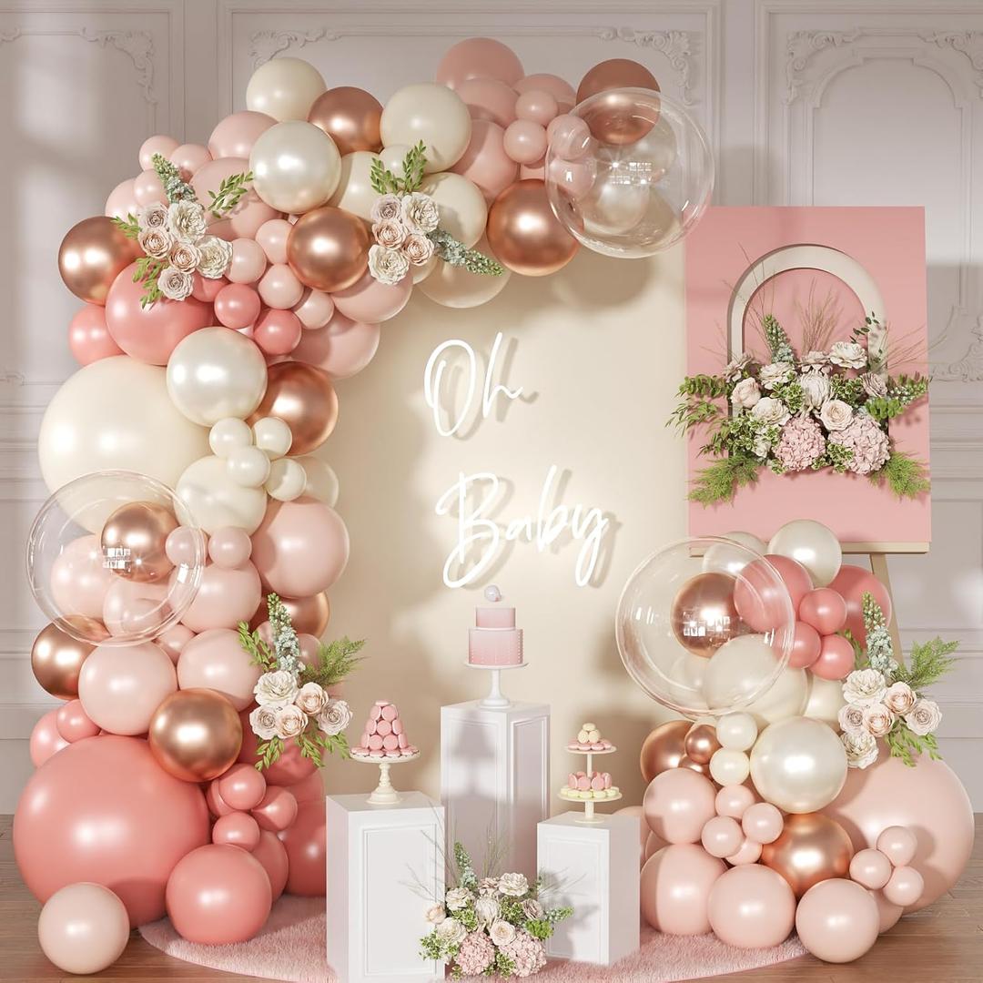 Dusty Pink Balloon Arch Kit 126 Pcs Retro Blush Pink and Metallic Rose Gold Balloon Arch Garland Kit for Wedding Birthday Baby Shower Gender Reveal Bridal Decorations