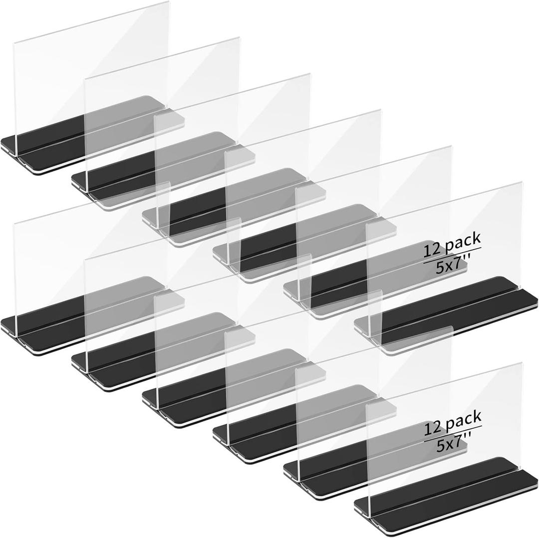 12 Pack Acrylic Sign Stand Trade Show Booth Sign Display Stand, T Shape Clear Black Base Double Sided Menu Display Stand Desk Display Stand for Restaurant, Office, Home, Shop(Horizontal,7 x 5 Inch) 12 Pack Acrylic Sign Stand Trade Show Booth Sign Display Stand, T Shape Clear Black Base Double Sided Menu Display Stand Desk Display Stand for Restaurant, Office, Home, Shop(Horizontal,7 x 5 Inch)