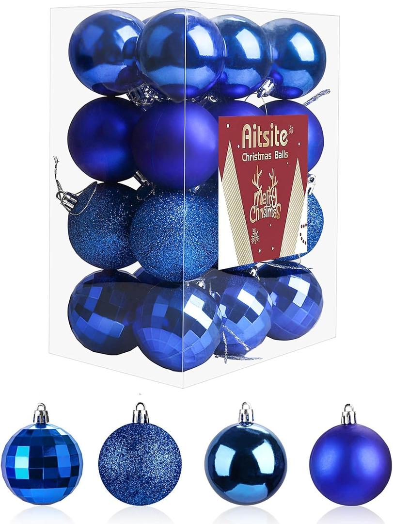 Aitsite 24ct Christmas Tree Ornaments Set 1.57 inches Mini Shatterproof Holiday Ornaments Balls for Christmas Decorations (Blue)