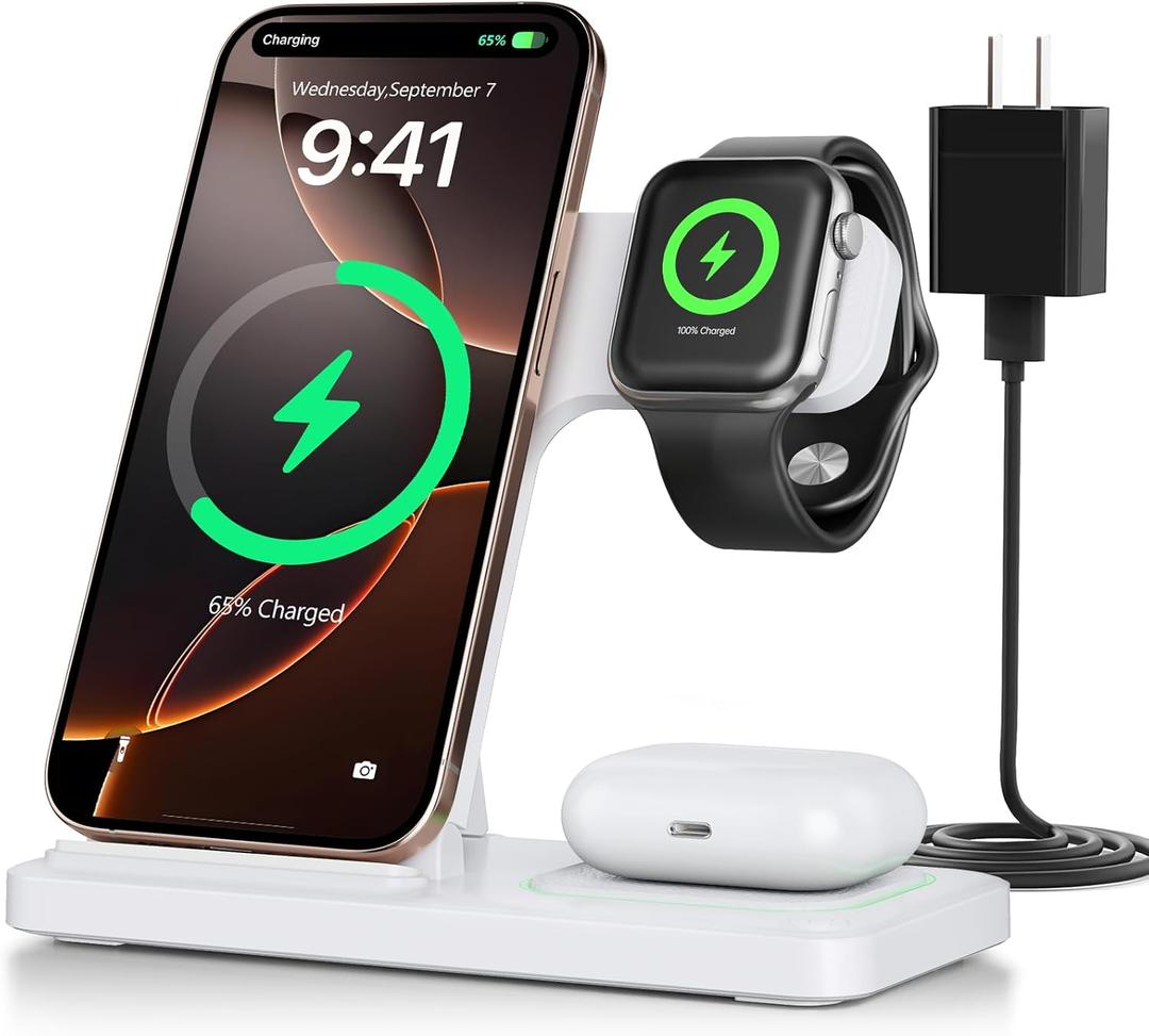 2025 Traveling Portable Wireless Fast Charger for Apple & Android Charging Station 3 in 1 Charging for iPhone17 16 15 14 13 12 11,Apple Watch & Air pods 4 3 2 Pro,Samsung Galaxy-Gifts for Family (White)