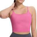 ECOPARTY Wirefree Padded Yoga Sports Bra for Women - Moisture Wicking Quick Dry Workout Crop Tank Camisole (Pink, XL)