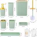 Bathroom Accessory Set,9 Pieces Light Green Bathroom Accessories Set with Trash Can, Toothbrush Holder, Soap Dispenser, Toothbrush Cup, Vanity Tray, Soap Dish, Toilet Brush, Qtip Holder