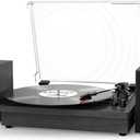 Record Player with Dual Stereo Speakers, Vinyl Record Player with 3 Speed Support Wireless Connection RCA Output Aux in USB Vintage Design Turntable Black