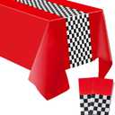 2PCS Race Car Birthday Party Decorations, Red and White Checkered Tablecloth Race Car Table Cloth for Kids Boys Car Themed Party Table Decorations. 54 X 108 Inch(Red) (A-Red)