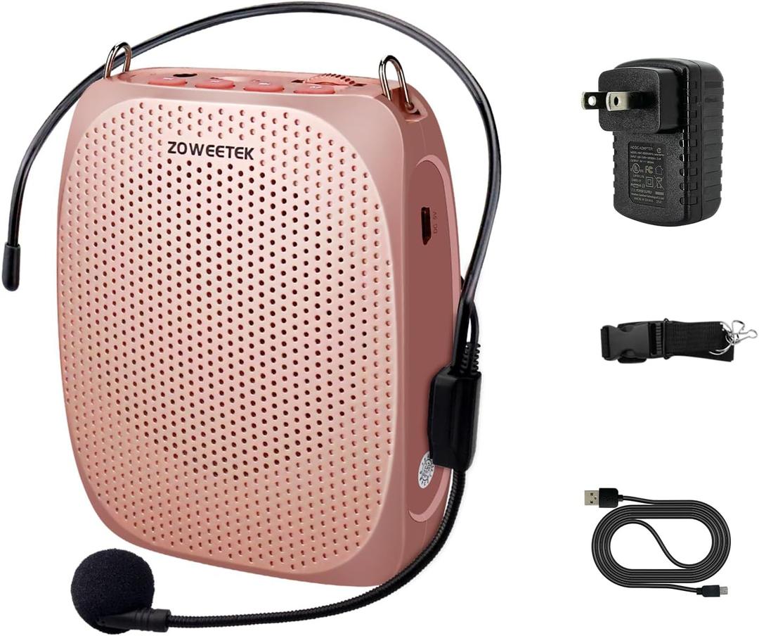 ZOWEETEK Voice Amplifier Microphone Headset for Teachers, Original Personal Voice Amplifier, Work of 12 hrs, Portable Speaker for Classroom, Speech, Tour Guide,Support MP3 Format Audio,Power Amplifier (Rose gold)