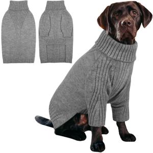 IECOii XXL Dog Sweater,Thermal Knit Big Dog Sweater with Sleeve,Pet Turtleneck Doggy Sweatshirt for Extra Large Dogs Boy Girl,Stretchy Large Dogs Cold Weather Outfit Pitbull Clothes,(Light Grey,XXL)