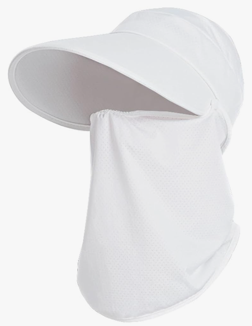 Wide Brim Sun Ponytail Hat UPF 50+ Protection Caps with Face Mask Neck Flap Garden