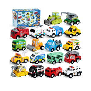 JOYIN 18 Pcs Pull Back City Cars and Trucks Toy Vehicles Set, Friction Powered Cars Toys for Toddlers, Boys, Girls’ Educational Play, Kids Stocking Stuffers, Easter Basket Stuffers